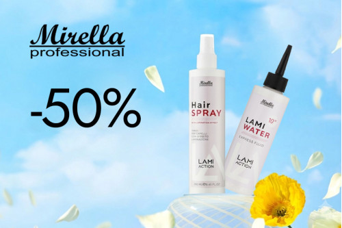 Скидка 50% на MIRELLA Lami Action Спрей для волосся з ефектом ламінування 250 мл и MIRELLA Lami Action 10 sec Експрес флюїд для волосся - ламелярна вода 200 мл