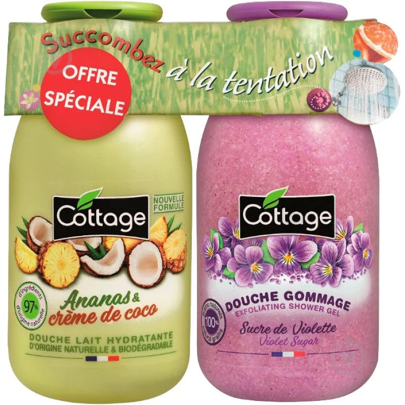 Набір по догляду за тілом Shower Milk Pineapple & Coconut Cream Молочко для душу 250 мл + Violet Sugar Exfoliating Shower Gel Гель-ексфоліант 270 мл Cottage Набір по догляду за тілом Shower Milk Pineapple & Coconut Cream Молочко для душу 250 мл + Violet Sugar Exfoliating Shower Gel Гель-ексфоліант 270 мл Cottage