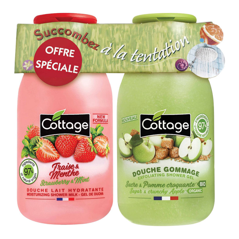 Набір по догляду за тілом Strawberry & Mint Молочко для душу 250 мл + Sugar and Crunchy Apple Гель-ексфоліант 270 мл Cottage Набір по догляду за тілом Strawberry & Mint Молочко для душу 250 мл + Sugar and Crunchy Apple Гель-ексфоліант 270 мл Cottage