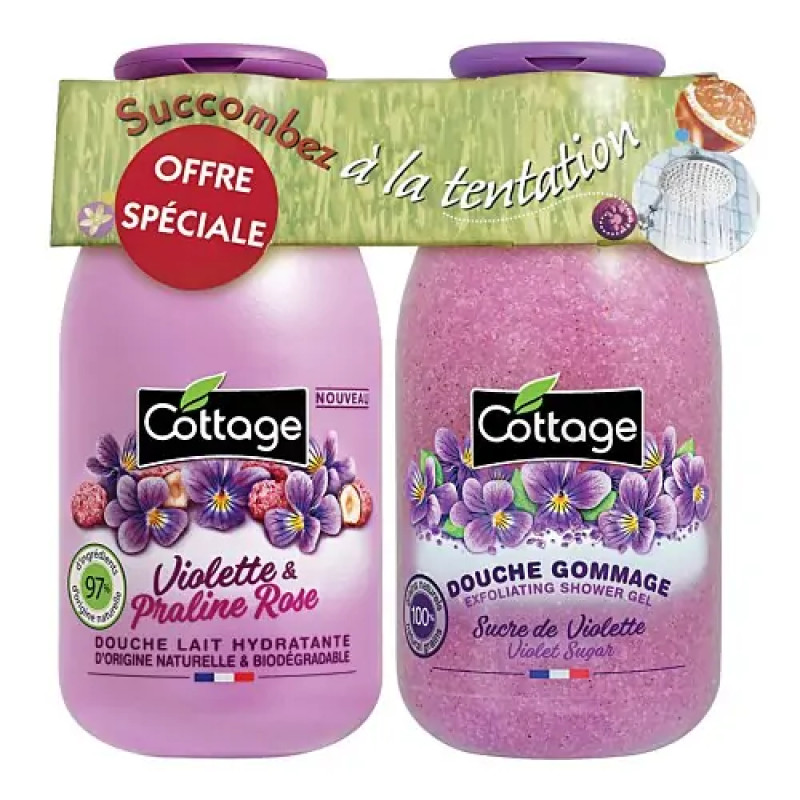 Набір по догляду за тілом Violet & Pink Praline Молочко для душу 250 мл + Violet Sugar Гель-ексфоліант 270 мл Cottage 