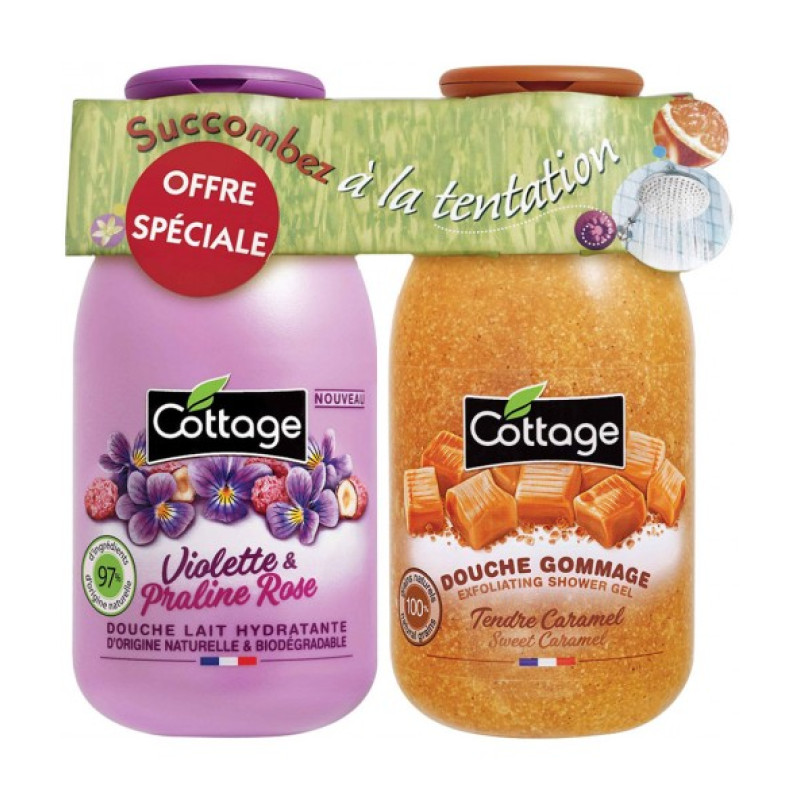 Набір по догляду за тілом Violet & Pink Praline Молочко для душу 250 мл + Sweet Caramel Гель-ексфоліант 270 мл Cottage 