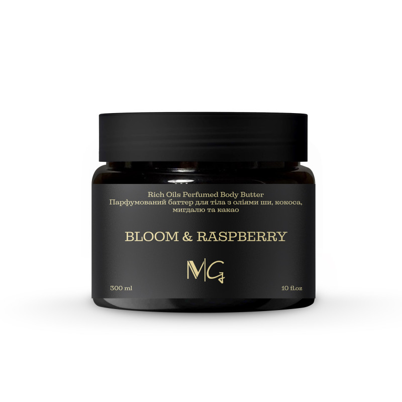 Батер парфумований з оліями ши, кокоса, мигдалю та какао "Bloom & Rasberry" MG 300 мл Батер парфумований з оліями ши, кокоса, мигдалю та какао "Bloom & Rasberry" MG 300 мл