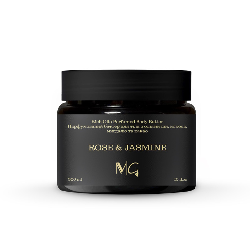 Батер парфумований з оліями ши, кокоса, мигдалю та какао "Jasmine & Rose" MG 300 мл Батер парфумований з оліями ши, кокоса, мигдалю та какао "Jasmine & Rose" MG 300 мл