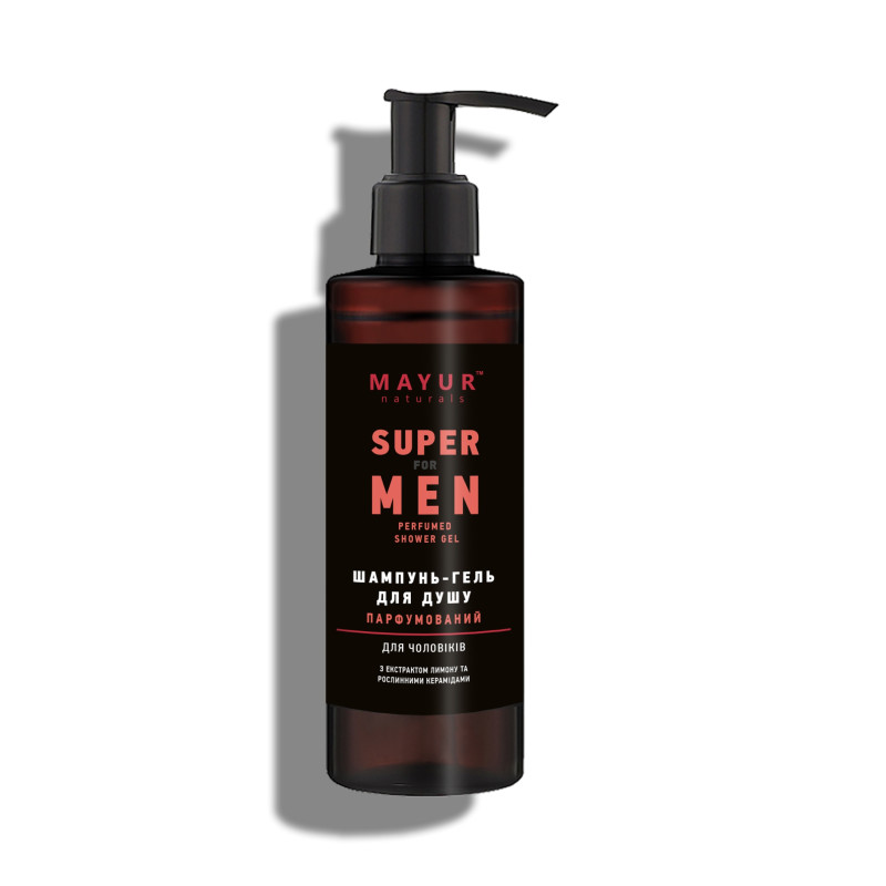 Парфумований шампунь-гель для душу 3 в 1 для чоловіків "Super for men" натуральний Mayur 200 мл Парфумований шампунь-гель для душу 3 в 1 для чоловіків "Super for men" натуральний Mayur 200 мл