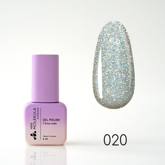 Гель-лак Gel Polish №020 Голографік срібло Nails Molekula 6 мл