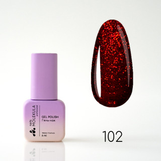 Гель-лак Gel Polish №102 Темно-червоне мерехтіння Nails Molekula 6 мл