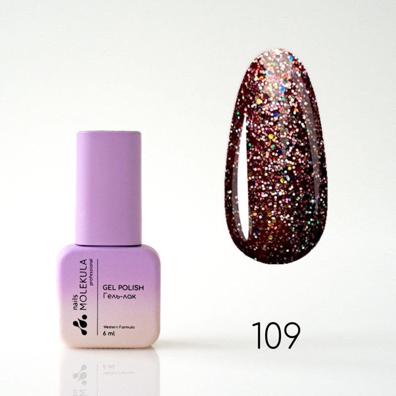Гель-лак Gel Polish №109 Іскристий бордовий Nails Molekula 6 мл Гель-лак Gel Polish №109 Іскристий бордовий Nails Molekula 6 мл