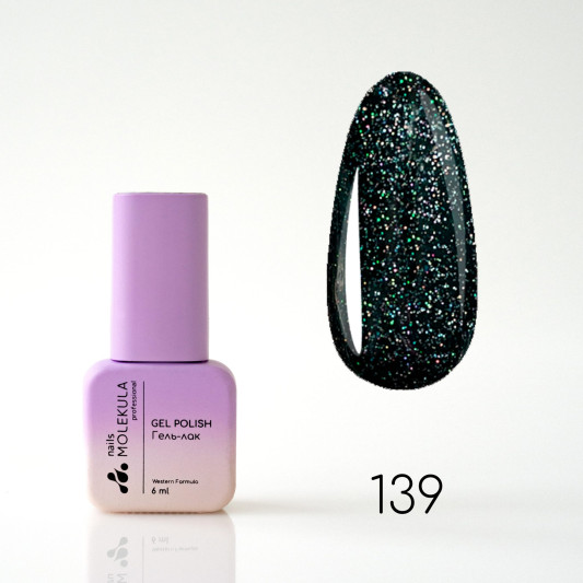 Гель-лак Gel Polish №139 Чорний з голографічними блискітками Nails Molekula 6 мл