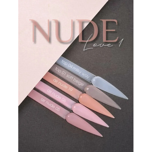 Лімітований набір NUDE LOVE №1  9ml(3 нюдові гель лаки, 2 нюдових топи, NON-WIPE з UV-filter у подарунок!) Moon