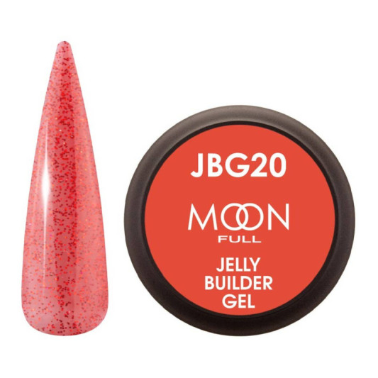 Гель-желе для нарощування Moon Full Jelly Builder Gel №20 червоний напівпрозорий із шимером, 30 мл