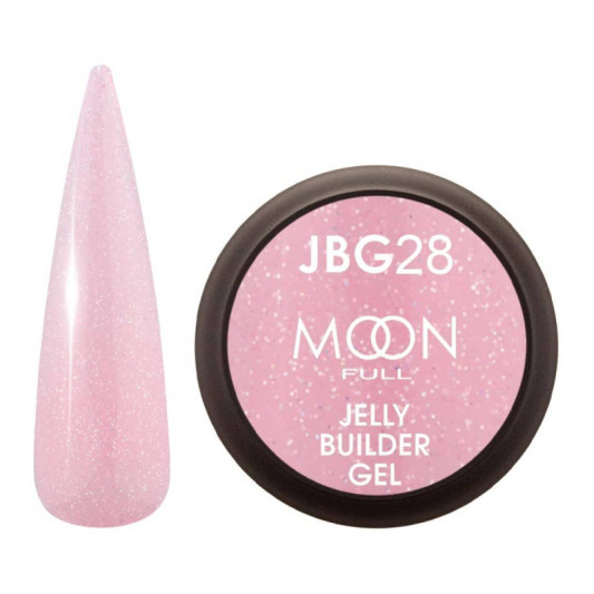 Гель-желе для нарощування Moon Full Jelly Builder Gel №28 ніжно-рожевий напівпрозорий із шиммером, 30 мл