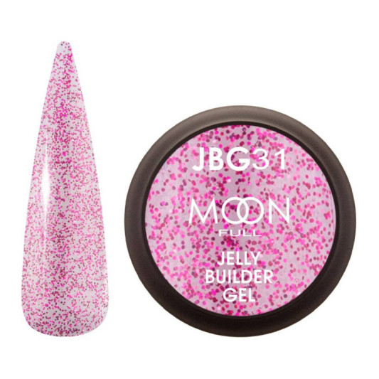Гель-желе для нарощування Moon Full Jelly Builder Gel №31 напівпрозорий з рожевим шиммером, 30 мл