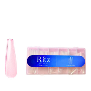 Гелеві тіпси для нарощування Ritz Soft Gel Tips 240pcs/12 sizes Long Coffin