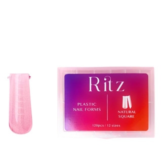 Верхні форми для нарощування Ritz Plastic Nail Forms 120pcs/12 sizes Nature Square