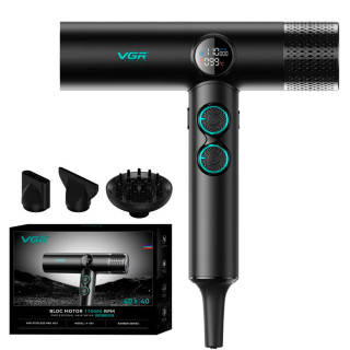 Фен професійний VGR V-401 BLACK, 40 рівнів обдування, 40 рівнів температури