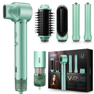 Фен-стайлер VGR 6 в 1 V-478 GREEN, 5 насадок, 3 швидкості, 2 режими температури, 1400 W