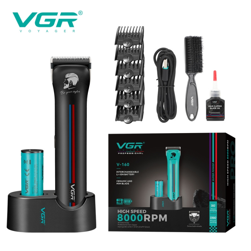 Аккумуляторная машинка для стрижки (clipper) VGR V-160 BLACK, 6 насадок, 8000RPM Аккумуляторная машинка для стрижки (clipper) VGR V-160 BLACK, 6 насадок, 8000RPM